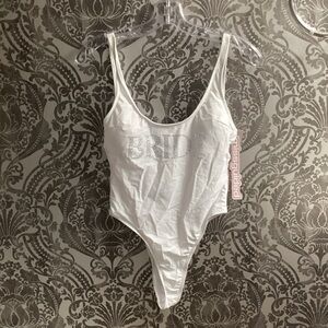 Missguided White 'Bride' One Piece Swimsuit